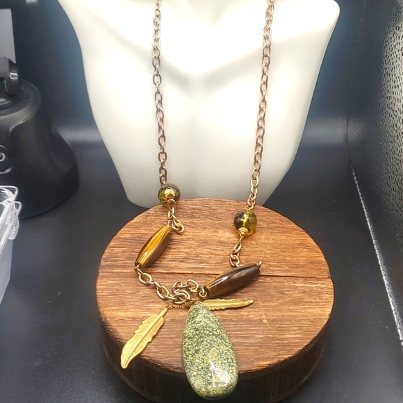 N2809 bohemian precious stone feather‎ necklace - Picture 1 of 4